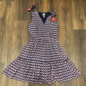 Vince Camuto Womens Blue Pink Metallic Printed Shift Dress Above Knee Sz 2